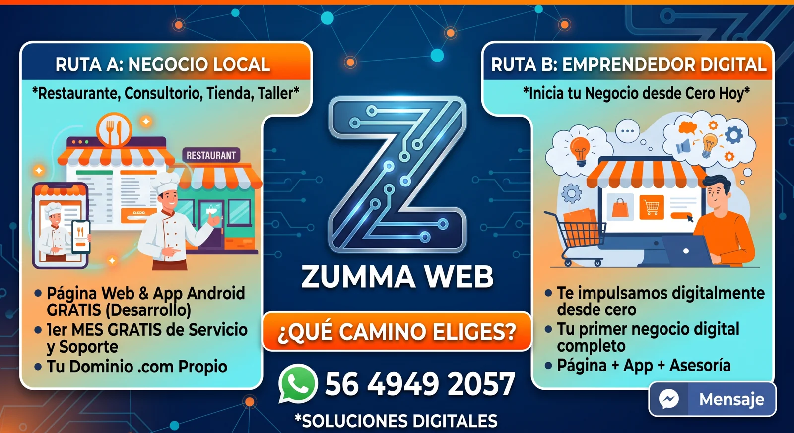 Negocio local o emprendimiento digital: web, APK Android y asesoría. Primer mes de servicio gratis; dominio por cuenta del cliente.